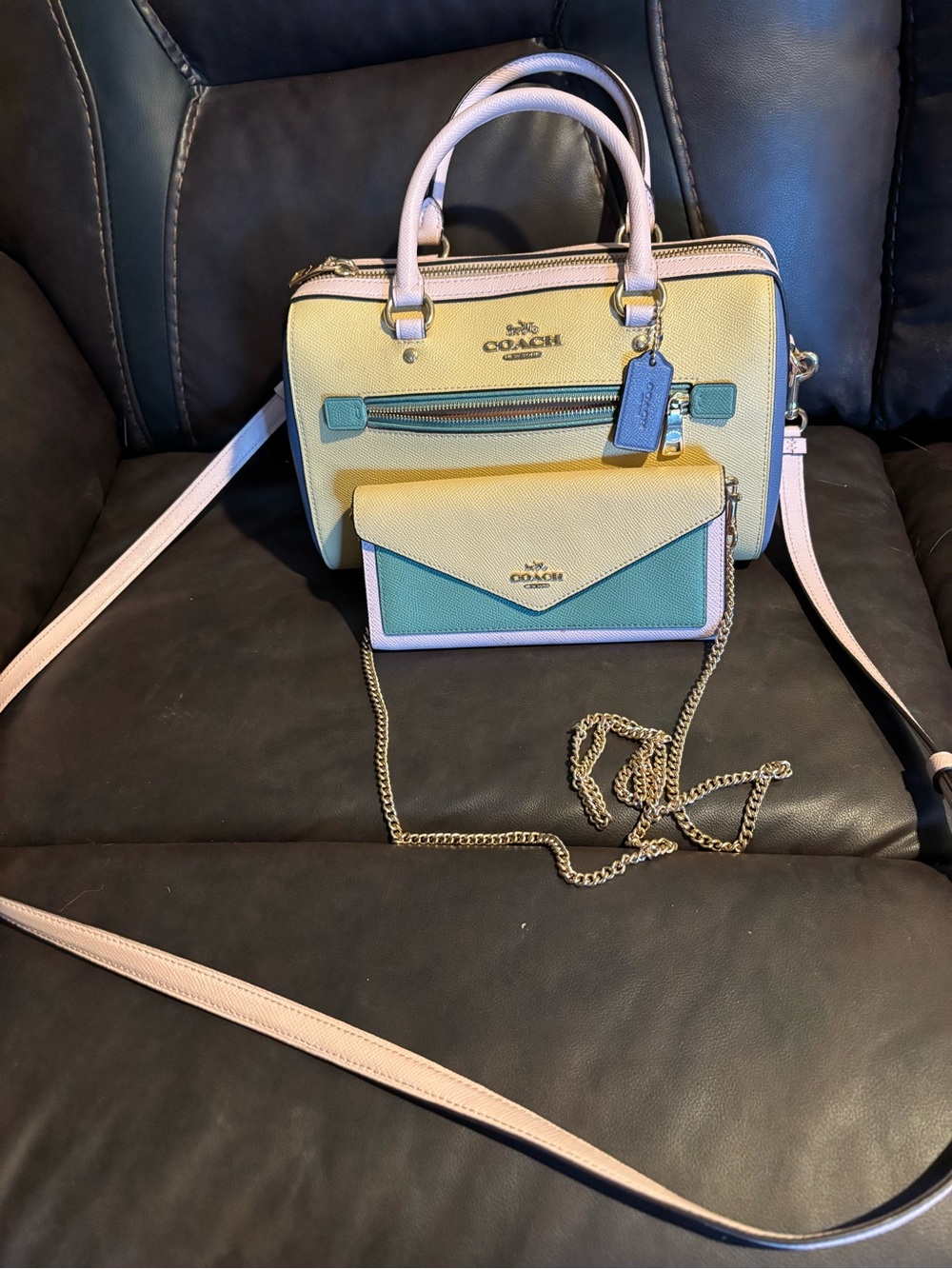 Coach Pastel Colorblock Mini Satchel & Wallet in Yellow, Mint & Lilac